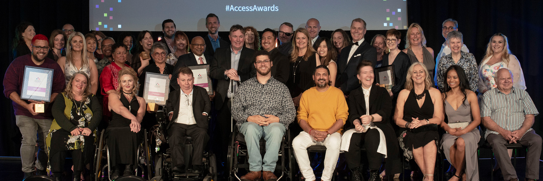 The finalists and winners of the 2021 Australian Access Awards on stage.