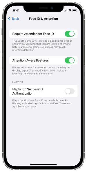 Features in the Face ID & Attention menu