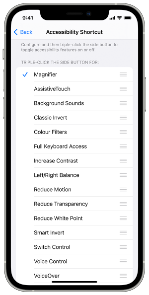 Magnifier selected from the list of accessibility shortcuts
