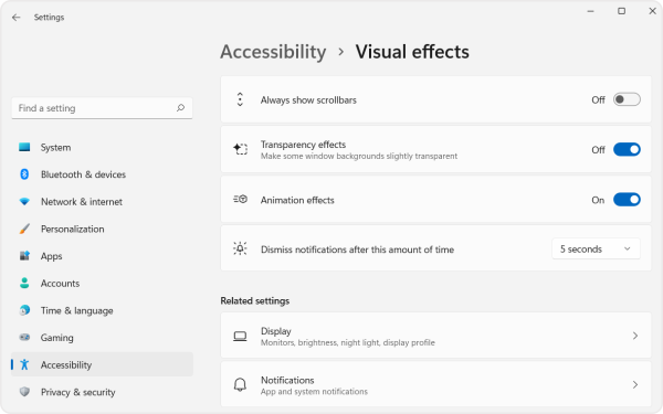 Screenshot of visual effects panel