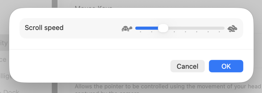 A screenshot of the scroll speed setting window.