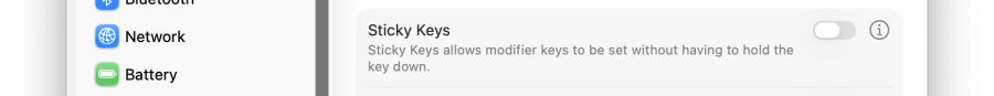A cropped screenshot of the Sticky Keys setting in macOS.