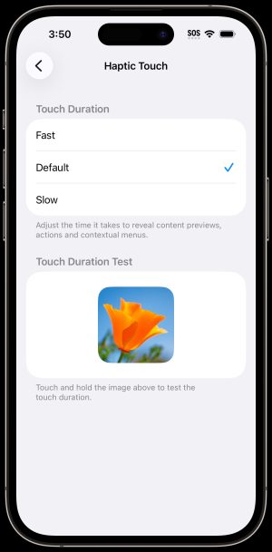 IPhone Haptic Touch Choose between fast, default, and slow for touch duration