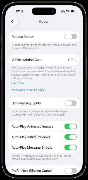 IPhone Motion Screenshot of a list of features available for Motion.