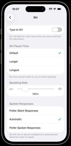 IPhone Siri List of features in the Siri menu (upper half)