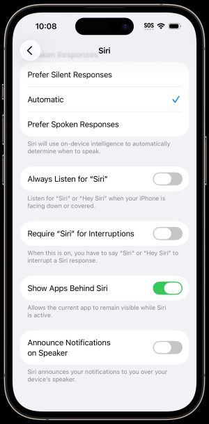 List of features in the Siri menu (bottom half)