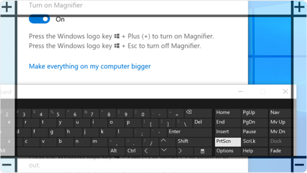 Screenshot of the magnifier with zoom in and out on Windows10 touchscreen