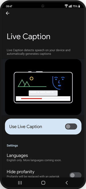 Use live caption toggle in the live caption menu.