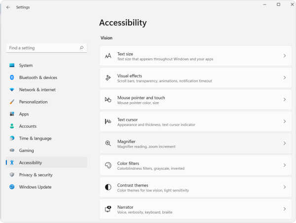 Screenshot of the location of the magnifier setting in the accessibility menu. 