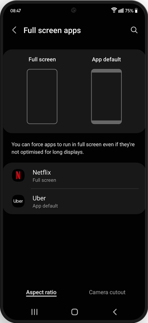 Choose which apps to enable fulls screen mode for.