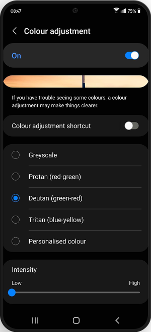 Colour adjustment menu.