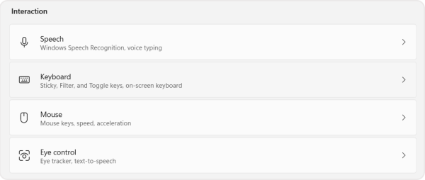 Screenshot of the location of the keyboard setting in the accessibility menu. 