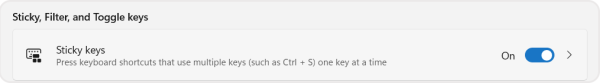 Screenshot of the sticky keys toggle of the keyboard setting in the accessibility menu. 