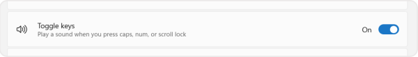Screenshot of the toggle keys setting of the keyboard panel in the accessibility menu. 