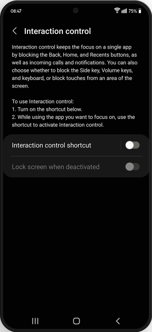 Toggle for interaction control shortcut in the interaction control menu.