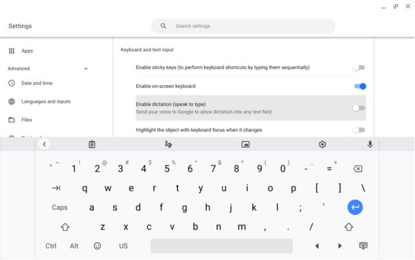 Screenshot of virtual keyboard