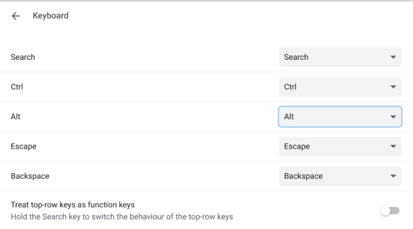 Screenshot of Keyboard settings