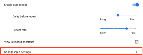 Screenshot of Enable auto-repeat with “Change input settings” highlighted.