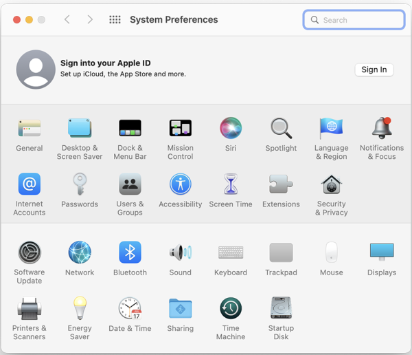 Screenshot of System Preference menu with Accessibility highlighted.