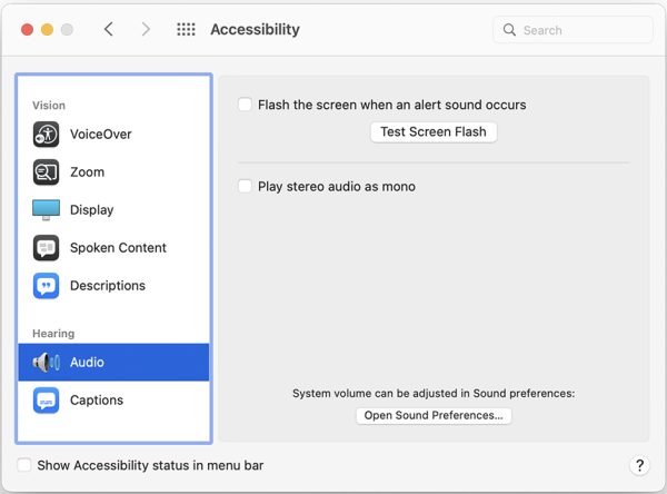 Screenshot of Audio menu.