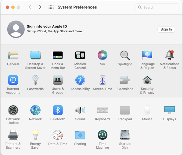 Screenshot of System Preferences panel