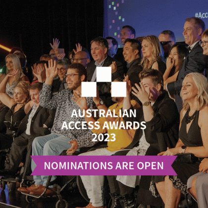 An image of a crowd of people in the background. Captioned is CFA Australia's logo, and underneath is "Australian Access Awards 2023, nominations are open."