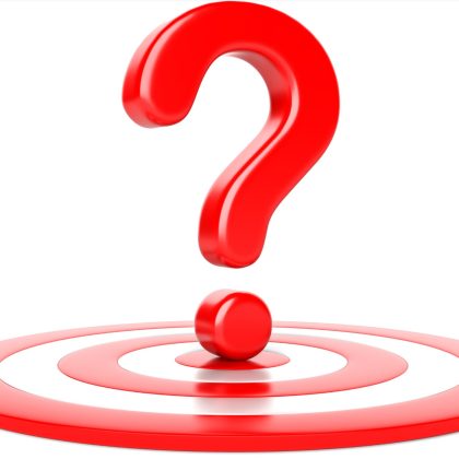 An image of a question mark over a red and white target.