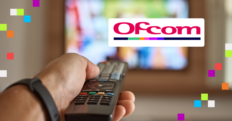 Image is of a hand holding a remote to a television. The logo is ofcom.