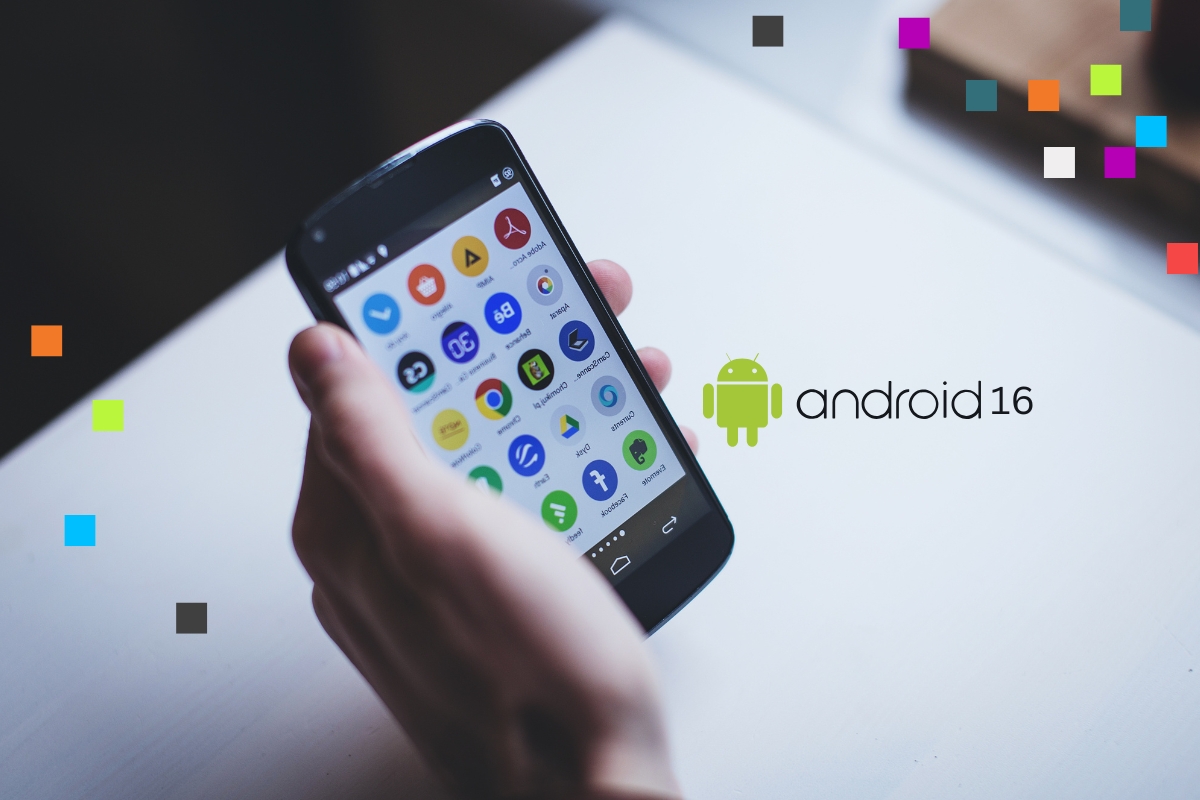 A hand holding an Android phone. Beside it is the Android logo.