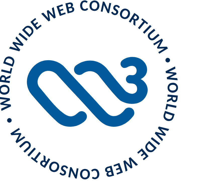 The new logo of the World Wide Web Consortium. The new logo is circular. Inside the circle is a coil symbol. Circling around the symbol are the words World Wide Web Consortium.