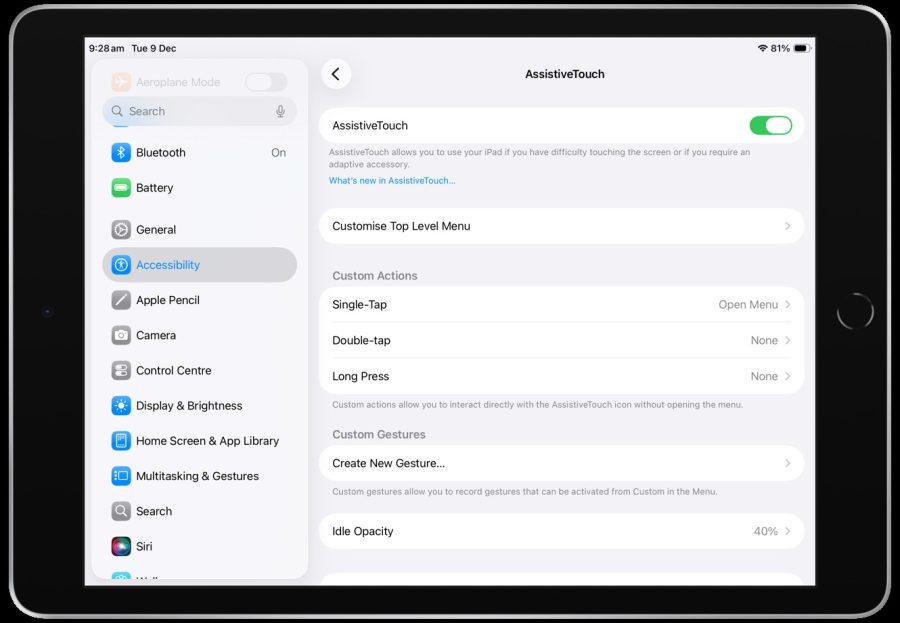 Screenshot of AssistiveTouch Menu.