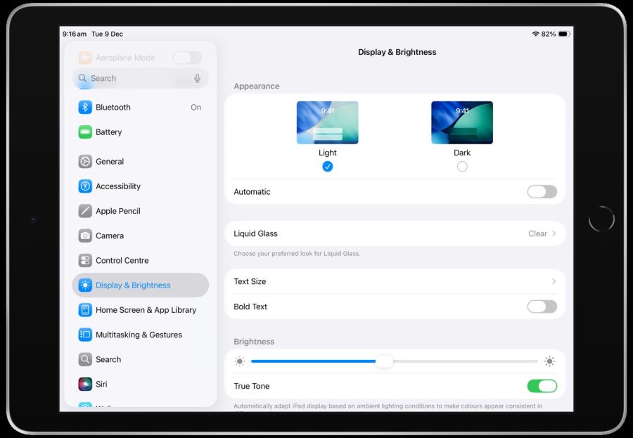 Features in the Display and Brightness menu.