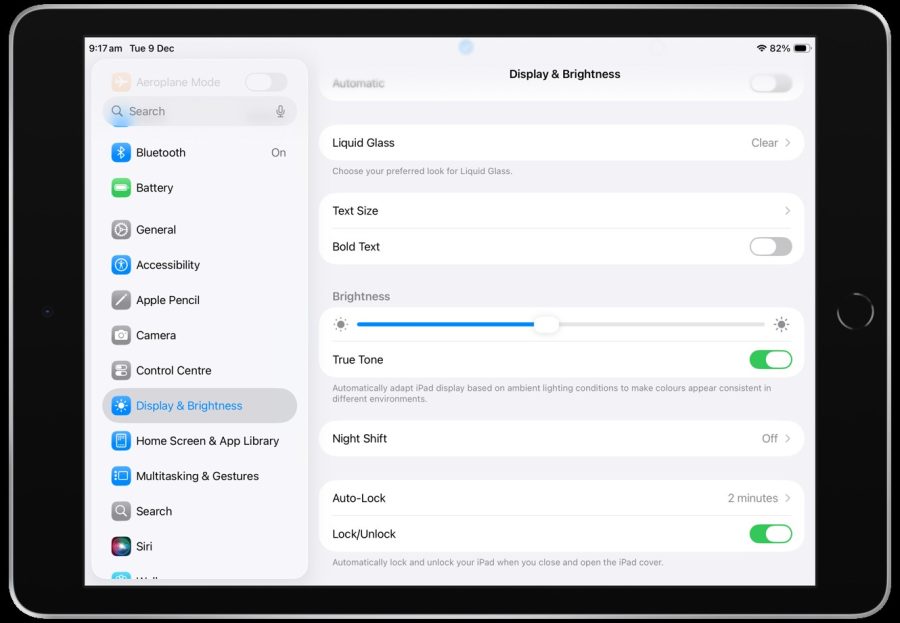 Features in the Display and Brightness menu.