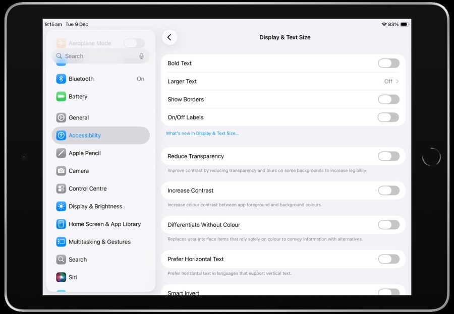 Features in the Display & Text Size menu.