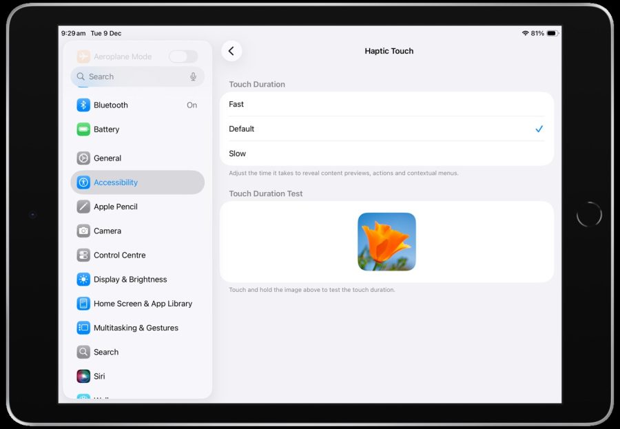 Features in the Haptic Touch menu.