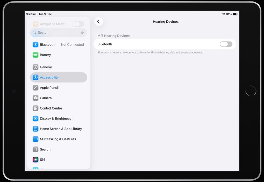 Features in the Hearing Devices menu.
