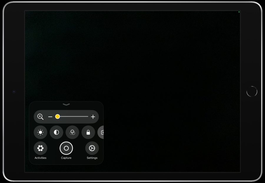 Controls for magnifier appear on the screen once it has been enabled.