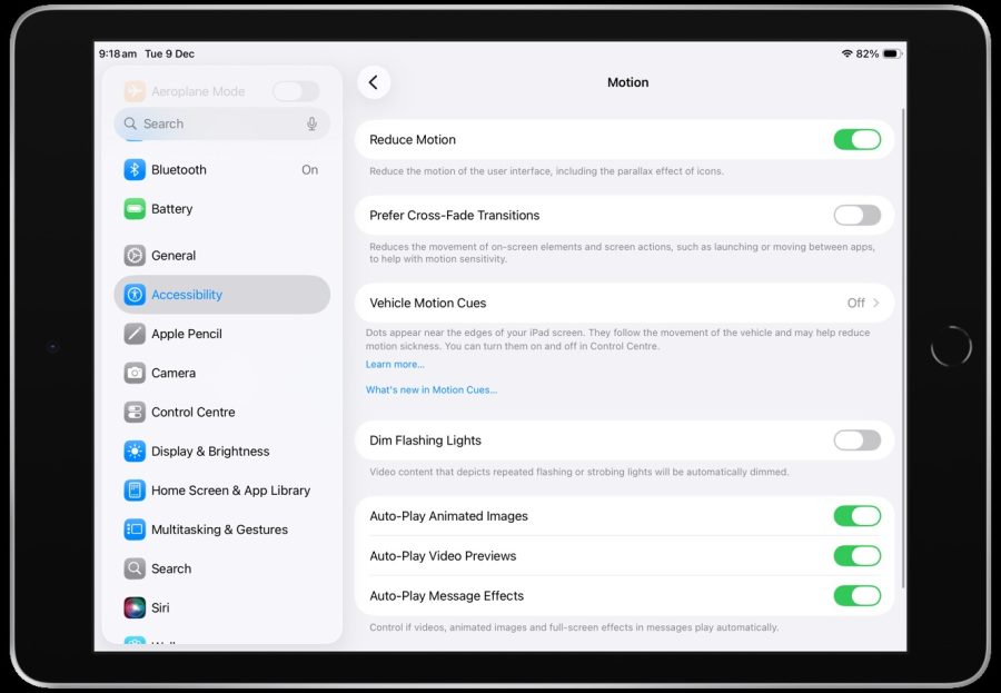 Features in the motion menu.