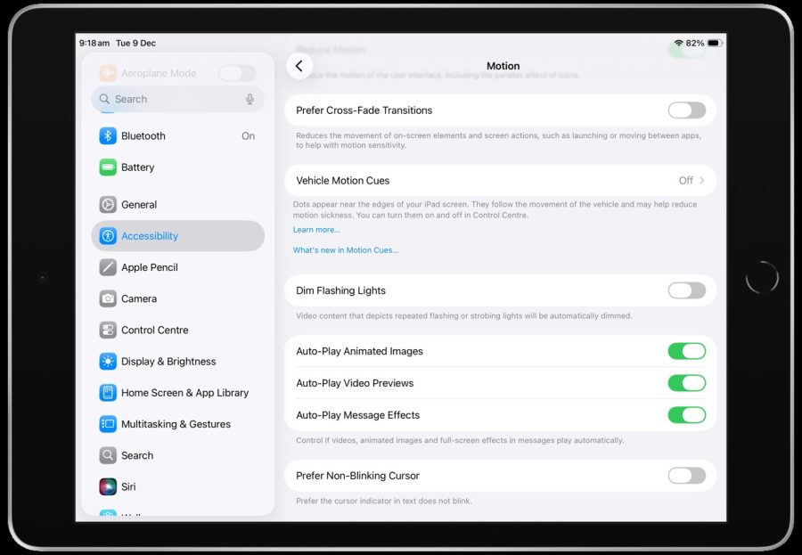 Features in the motion menu.