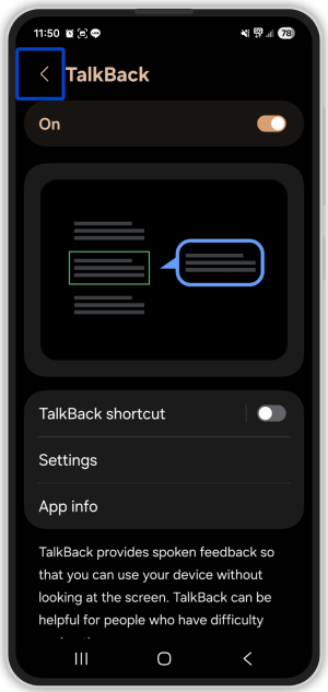Toggle to enable Talkback.