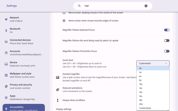 Screenshot of Full-screen magnifier's Zoom level setting section.