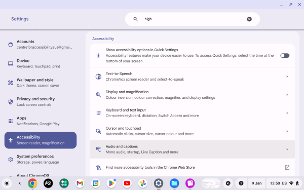 Screenshot of Audio and captions menu