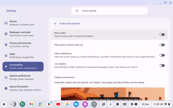 Screenshot of Audio and captions with “Mono audio” highlighted.