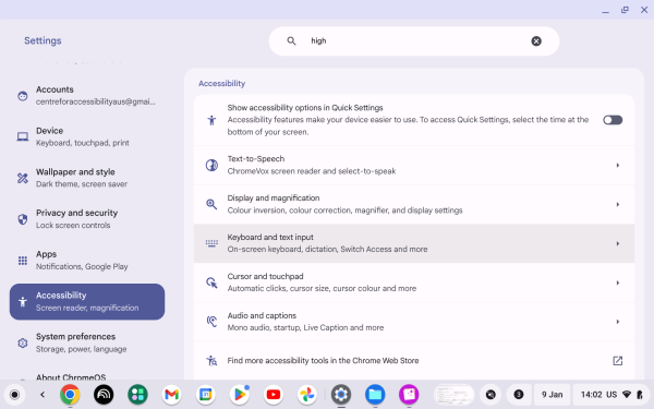 Screenshot of Keyboard and text input