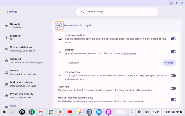 Screenshot of how "Highlight item with keyboard focus" look like when it's turned on.
