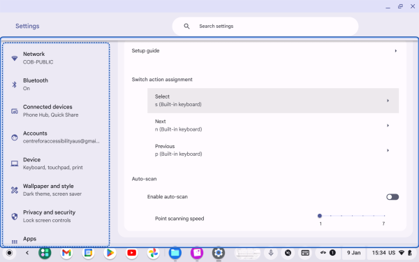 Screenshot of Switch Access settings.