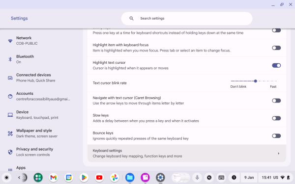 Screenshot of Keyboard and text input with “Keyboard settings” highlighted.