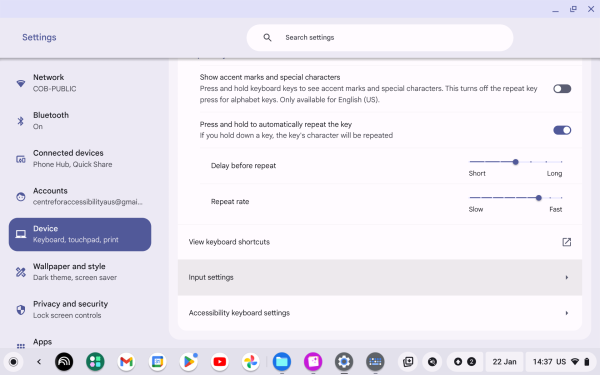 Screenshot of Keyboard settings with "Input settings" highlighted.