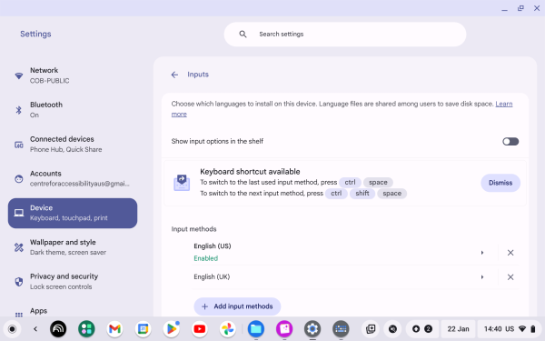 Screenshot of input settings