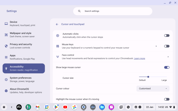 Screenshot of Cursor and touchpad